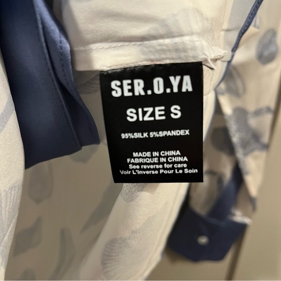 NWT SER.O.YA Size Small Kostas Silk Shirt Button Down Border Shell Blue $495 - Picture 6 of 9